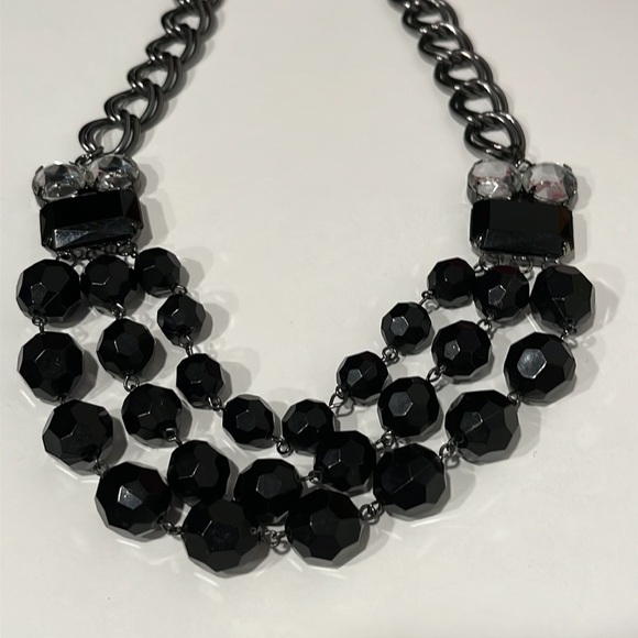 Chunky Necklace Black Enamel Multi Strand - Picture 5 of 5